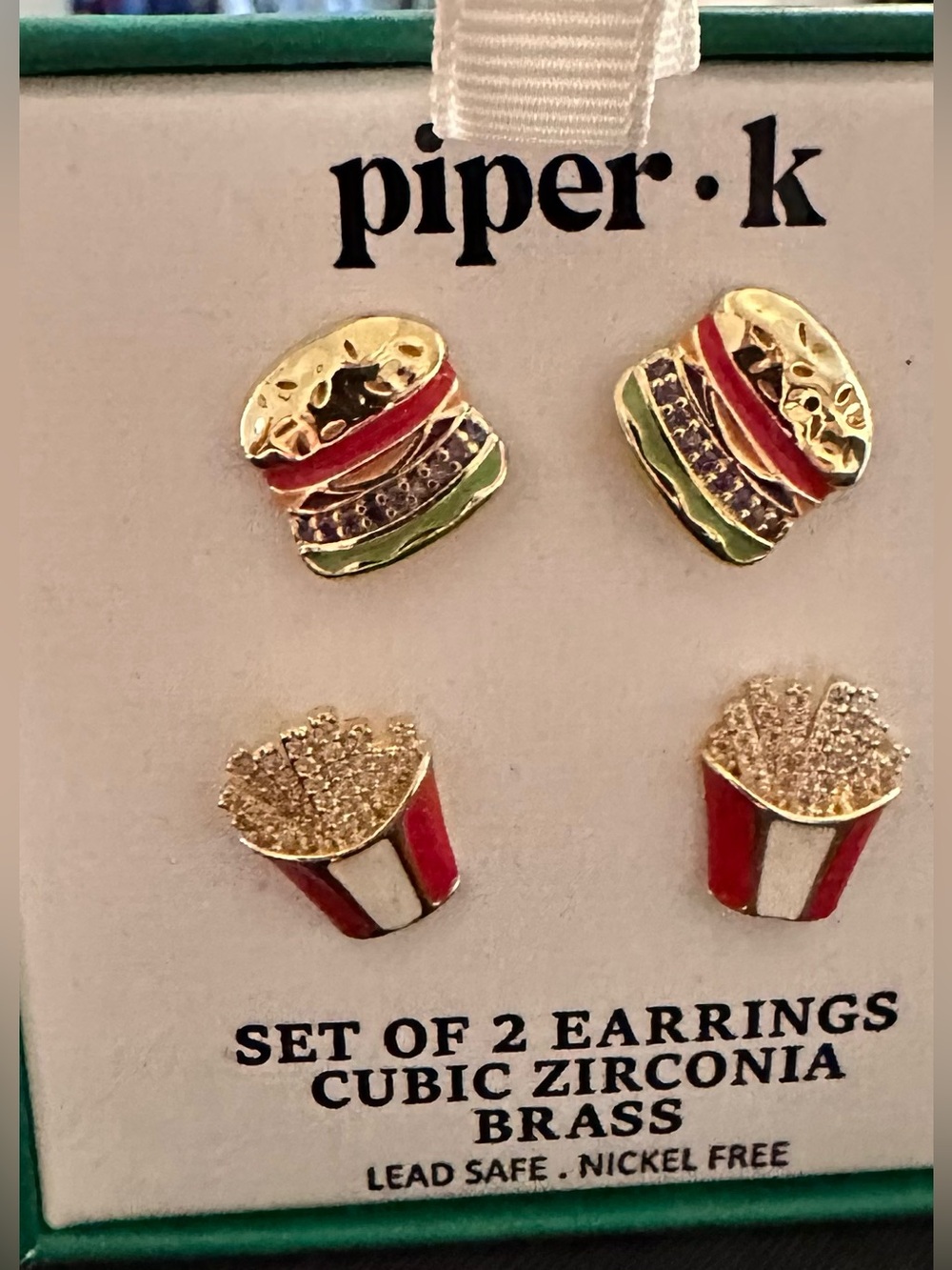 NWOT Piper K Women’s Gold-tone Multicolor Burger & Fries Stud Earring Set